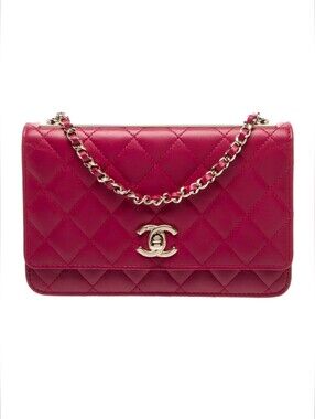 Chanel Bag WOC Red/Burgundy Lambskin Trendy CC Quilted Logo Gold Hardware RARE